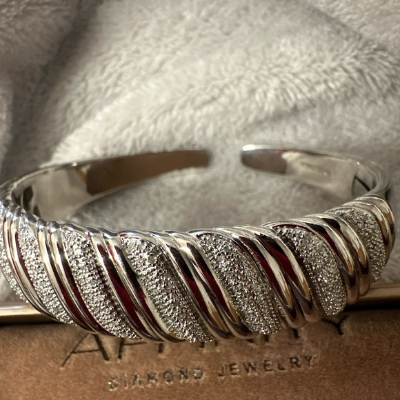 QVC Affinity Diamonds Sterling Silver .50ctw Ribbed Cuff Bangle - Picture 4 of 10